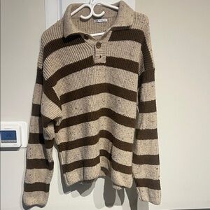 Zara Men's Sweater - Brown and Cream Stripes